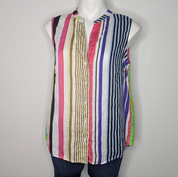 Vilagallo Tops - Vilagallo Colorful Striped Sleeveless Linen Button Up Top 44
